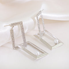 Loookus - Diamond And Pearl Square Earrings