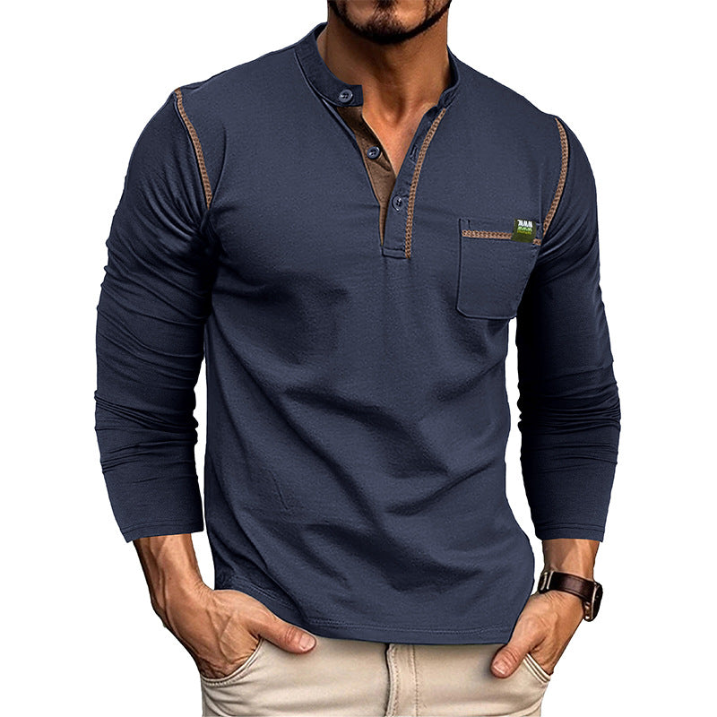 Loookus - 2025 Men's long-Sleeved T-shirt with Color-blocked Henley Design