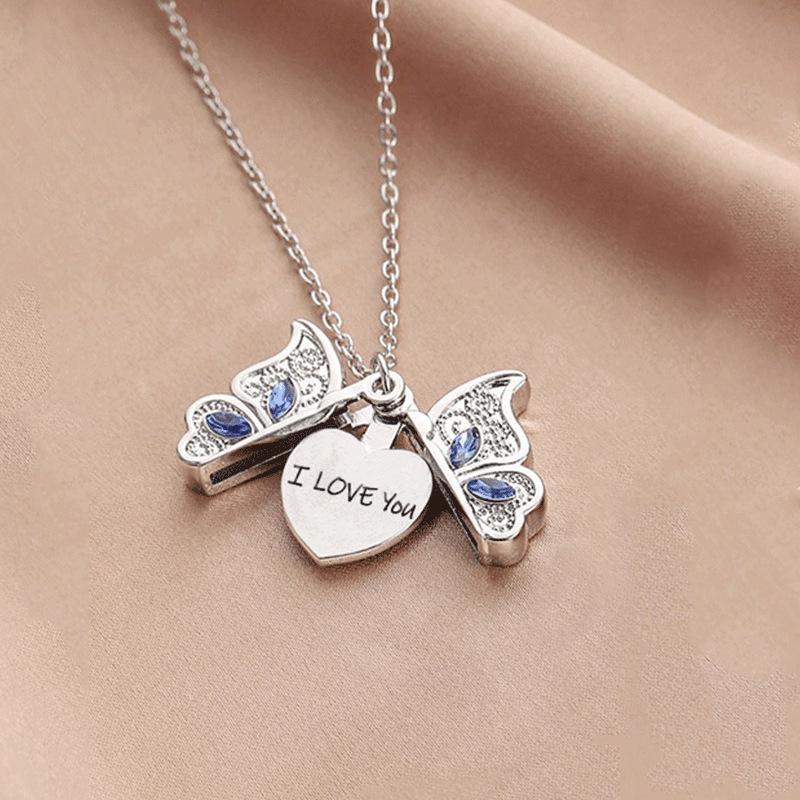 Loookus - Women's Butterfly I Love You Love Heart Pendant Necklace