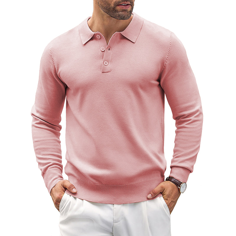 Loookus - Mens Knit Casual Long Sleeve Classic Polo Shirts