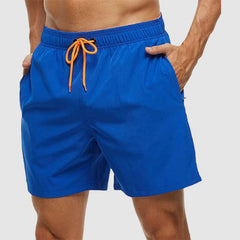 Loookus - Men's Solid Color Quarter Casual Beach Shorts With Zippered Pockets And Mesh Lining Swimwear