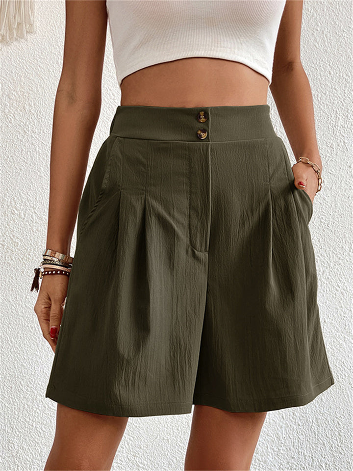 Loookus - Summer Women's New Solid Color High-waisted Shorts Loose Casual Shorts