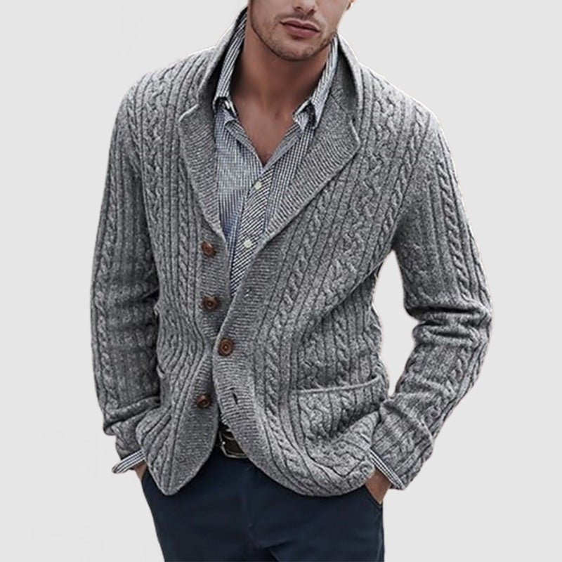 Loookus - Men's Lapel Long Sleeve Single Breasted Pocket Knit Cardigan