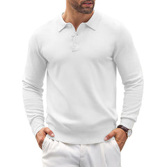 Loookus - Mens Knit Casual Long Sleeve Classic Polo Shirts