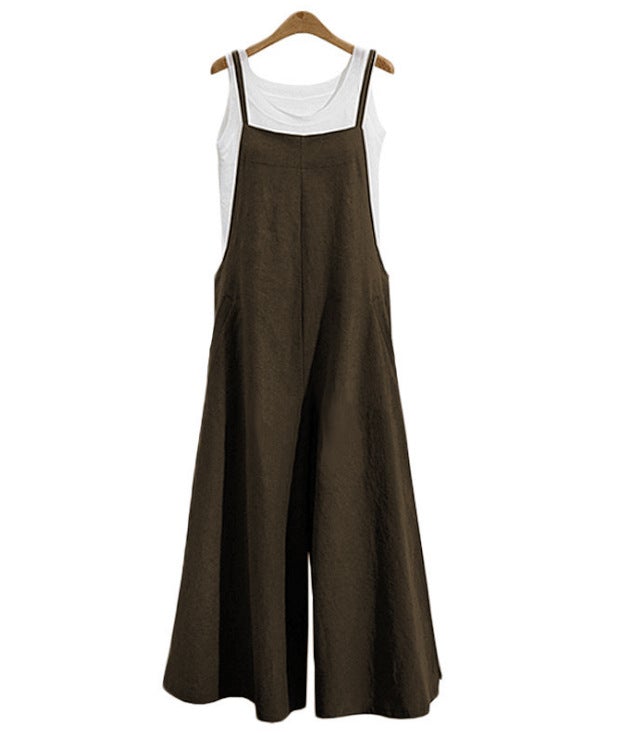 Loookus - Women's Loose Conjoined Wide Leg Pants Casual Jumpsuit Linen