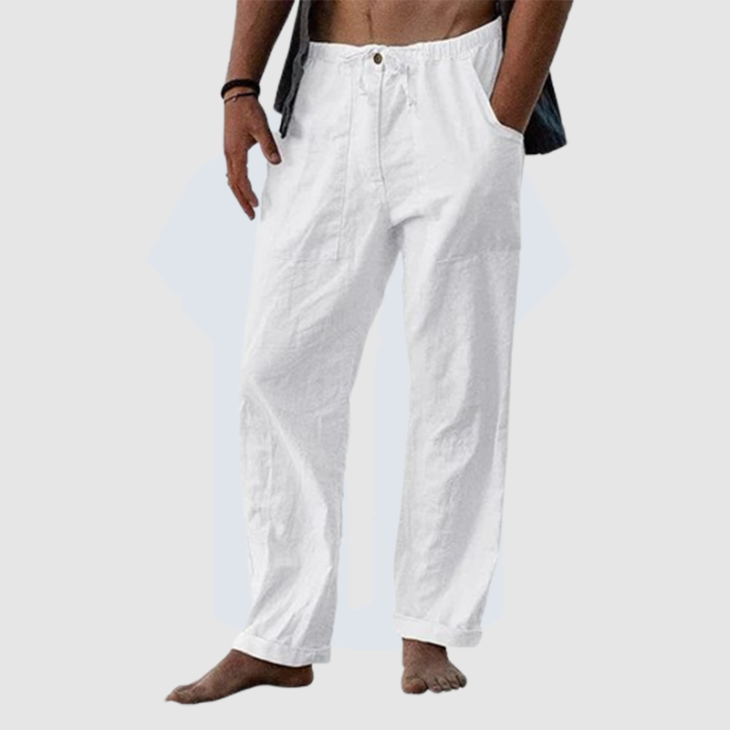 Loookus - Men's summer cool pure linen wide leg pants thin pure color loose tight rope casual loose pants