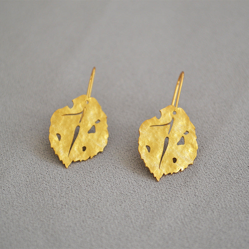 Loookus - Frosted Granular Retro Gold Leaves Earrings