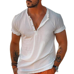 Loookus - Men's Cotton Henley Vacation Short Sleeve T-Shirt