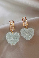 Loookus - Peach Heart Rhinestone Earrings