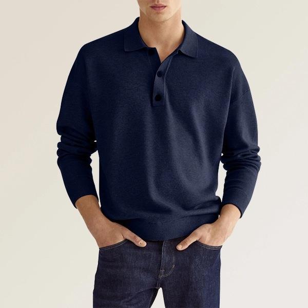 Men's Casual and Comfortable Solid Color V Collar Long Sleeve Shirt