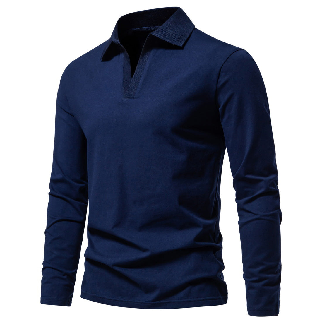 Men's Casual and Comfortable Solid Color Lapel undershirt Long Sleeve Shirt