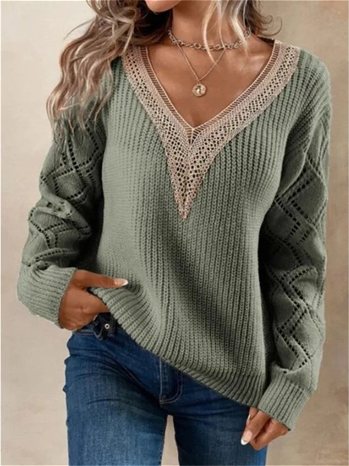 Loookus - Spring and Autumn V-neck Comfortable Casual Sweater New Loose Commuter Style Pullover Women's Knitwear