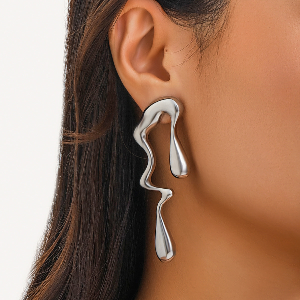 Loookus - Liquid Metallic Irregular Water Drop Ear Studs Earrings