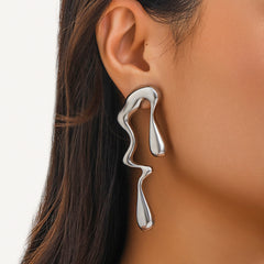 Loookus - Liquid Metallic Irregular Water Drop Ear Studs Earrings