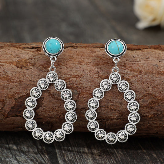 Loookus - Boho Round Turquoise Stitched Pumpkin Blossom Earrings