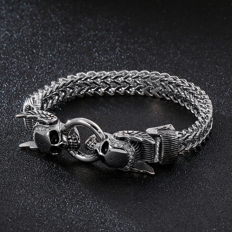 Loookus - 925 Sliver Skull Punk Men's Retro Vintage Pattern Bracelet