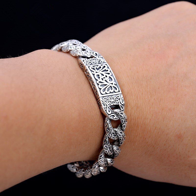 Loookus - 925 Silver Embossed Auspicious Pattern Custom Roman Vintage Bracelet