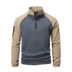 Loookus - Men's autumn and winter fashionable color matching half-zip long-sleeved hoodie with stand collar