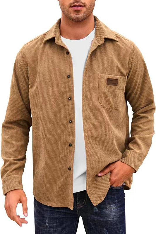 Loookus - Men's Corduroy knitted jacquard loose lapel casual Shirt