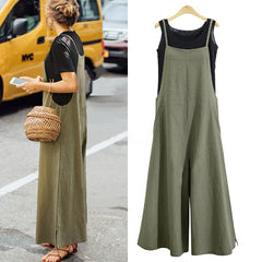 Loookus - Women's Loose Conjoined Wide Leg Pants Casual Jumpsuit Linen