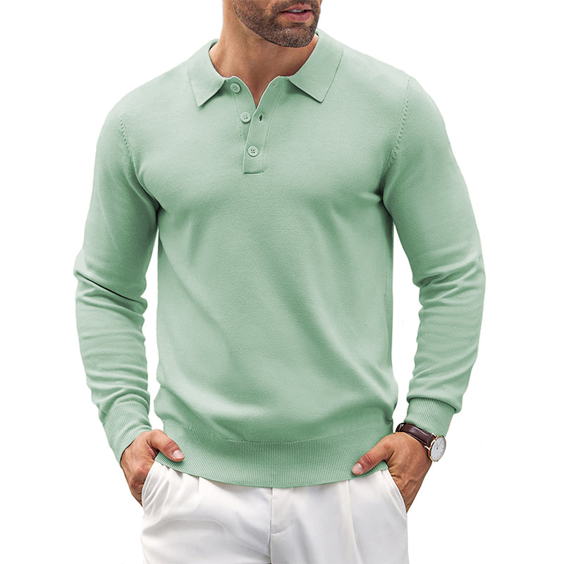 Loookus - Mens Knit Casual Long Sleeve Classic Polo Shirts