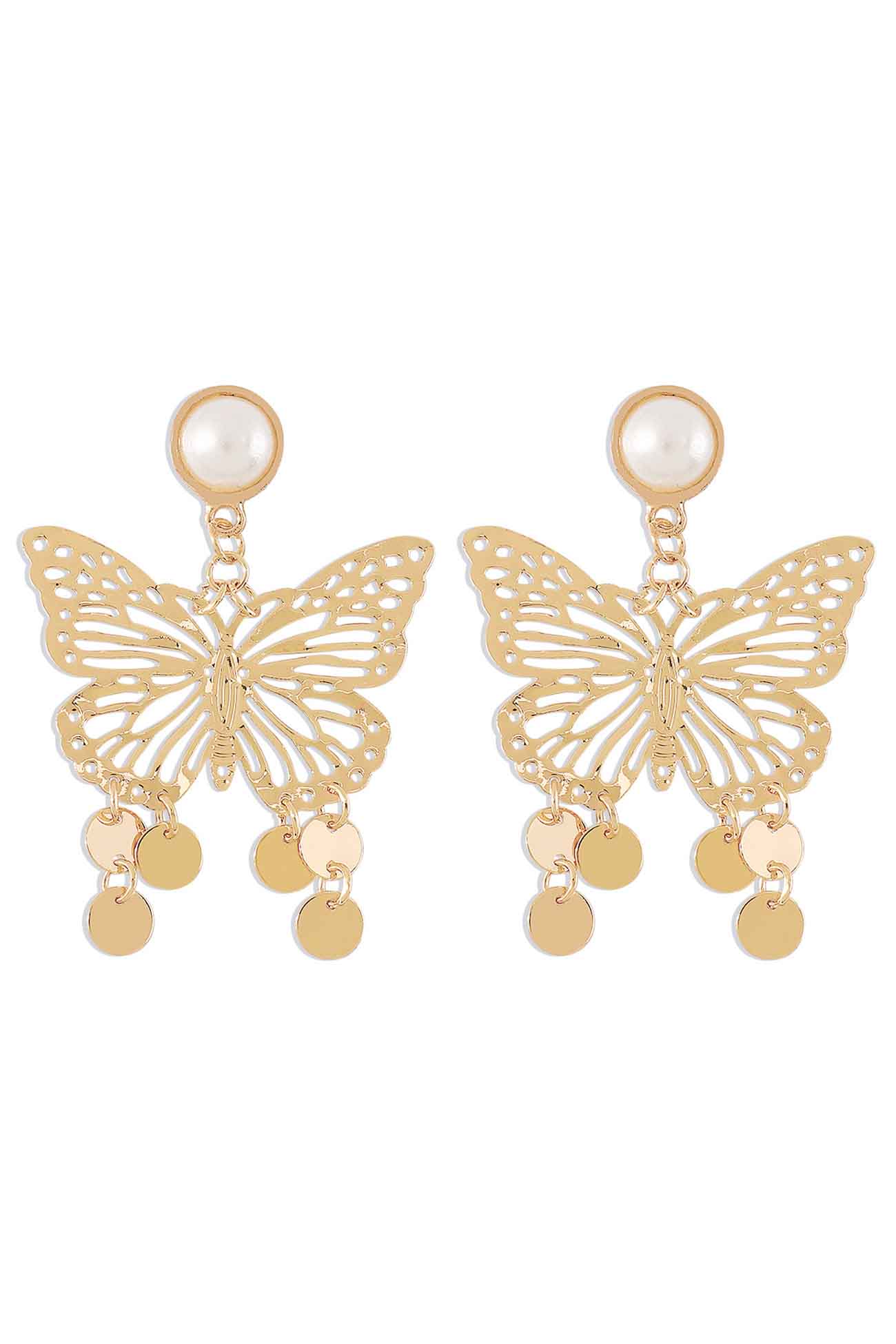 Loookus - Butterfly Cutout Pearl Stud Earrings