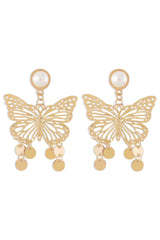 Loookus - Butterfly Cutout Pearl Stud Earrings