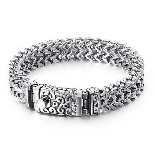 Loookus - 925 Sliver Skull Punk Men's Retro Vintage Pattern Bracelet