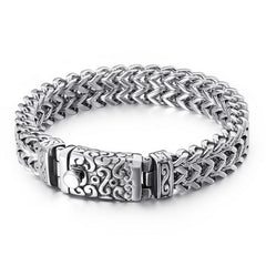 Loookus - 925 Sliver Skull Punk Men's Retro Vintage Pattern Bracelet