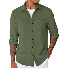 Loookus - Men's Lightweight Long Sleeve Textured Button Down Shirts Casual Jacket