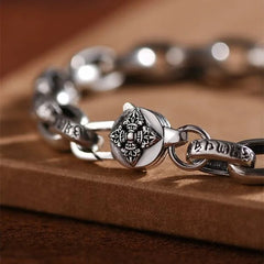 Loookus - 925 Silver Six Character Truth Vajra Pestle Link Chain Bracelet
