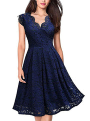 Loookus - Women's Retro Lace V-neck Sleeveless Dress