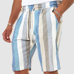 Loookus - Men's Vacation Striped Cotton Linen Shorts