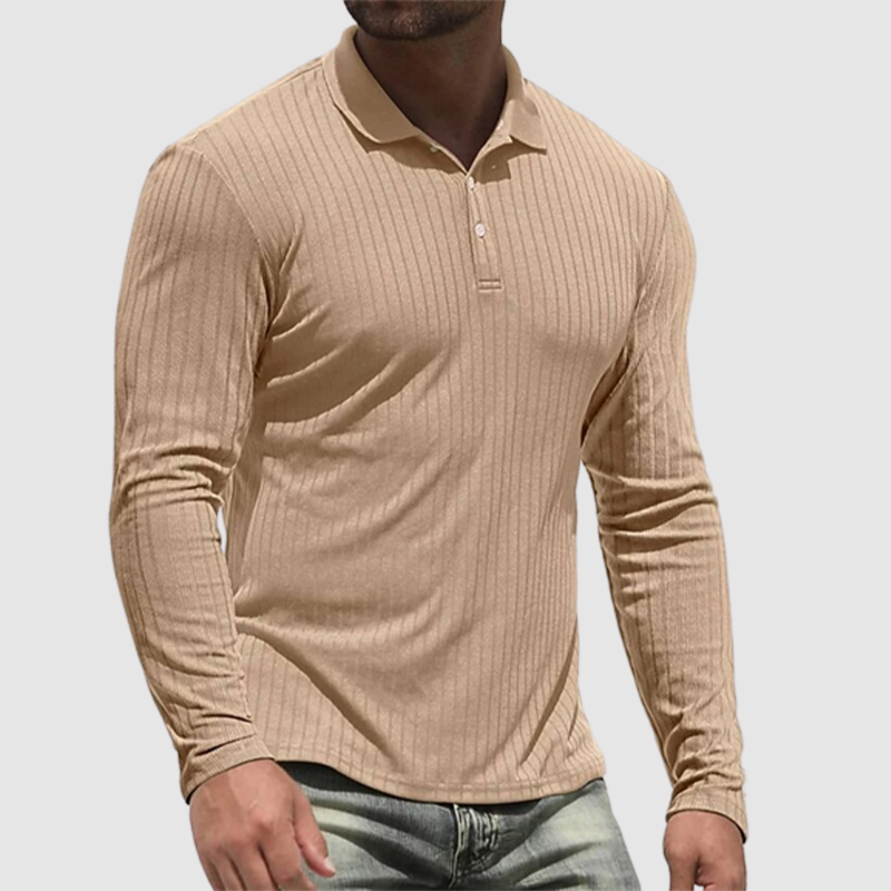 Loookus - Men's new spring and autumn long sleeve solid color casual Polo shirt male