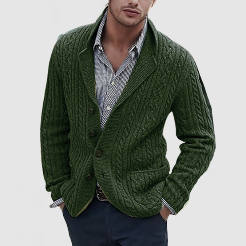 Loookus - Men's Lapel Long Sleeve Single Breasted Pocket Knit Cardigan