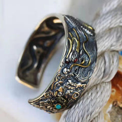 Loookus - 925 Silver Domineering Retro Dragon Opening Adjustable Bracelet