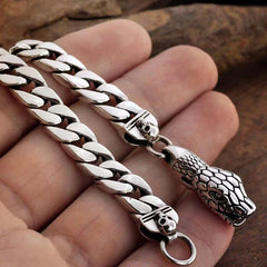 Loookus - 925 Silver Snake Head Buckle Bare Body Men's Bracelet