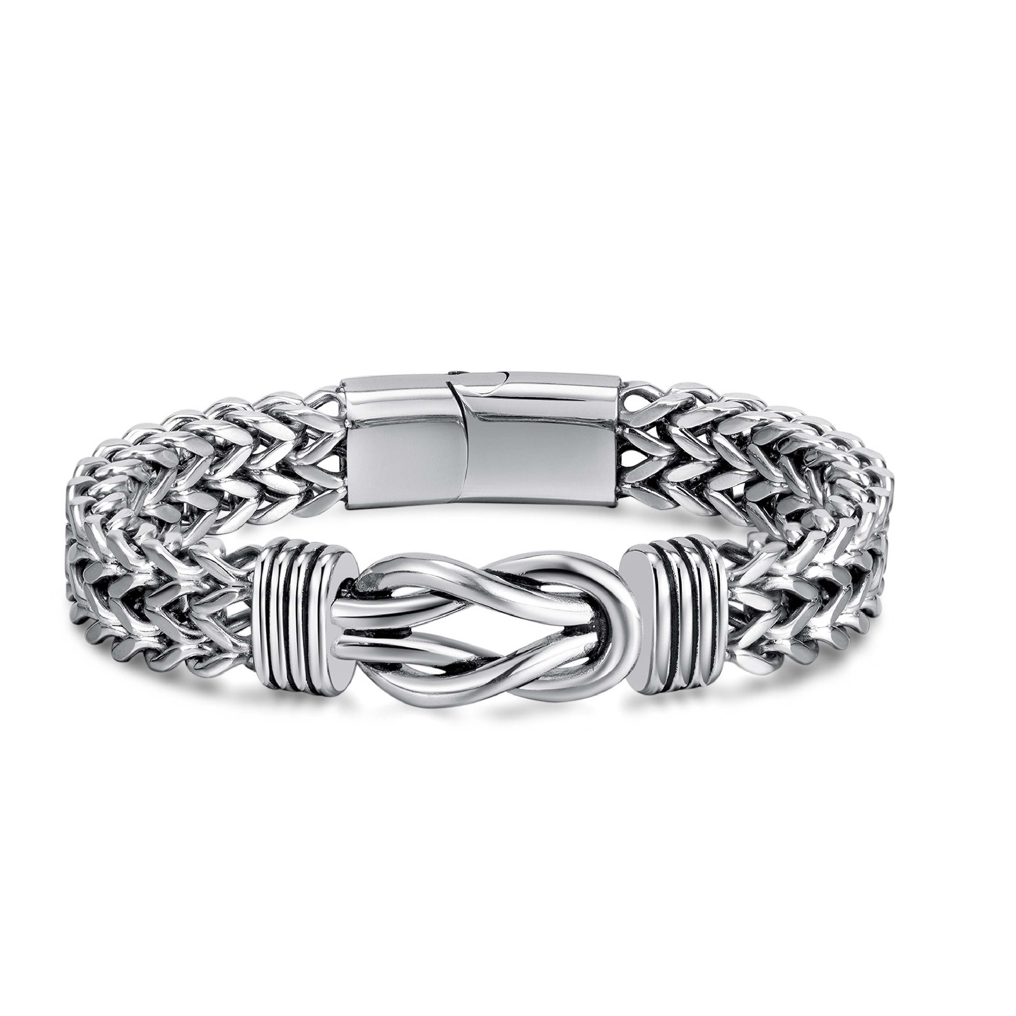 Loookus - 925 Silver Retro Hip Hop Double Chain Magnetic Buckle Bracelet