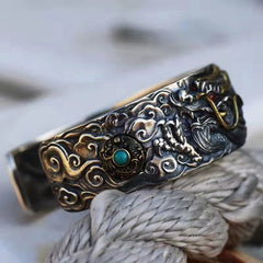 Loookus - 925 Silver Domineering Retro Dragon Opening Adjustable Bracelet