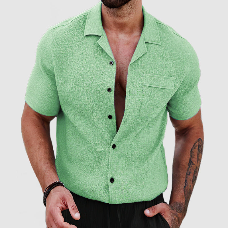 Loookus - Men's Soft Skin Textured Short Sleeve Shirt