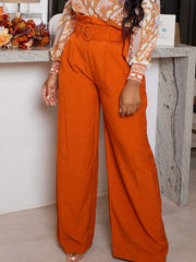 Loookus - Solid Belt Wide Leg Pants