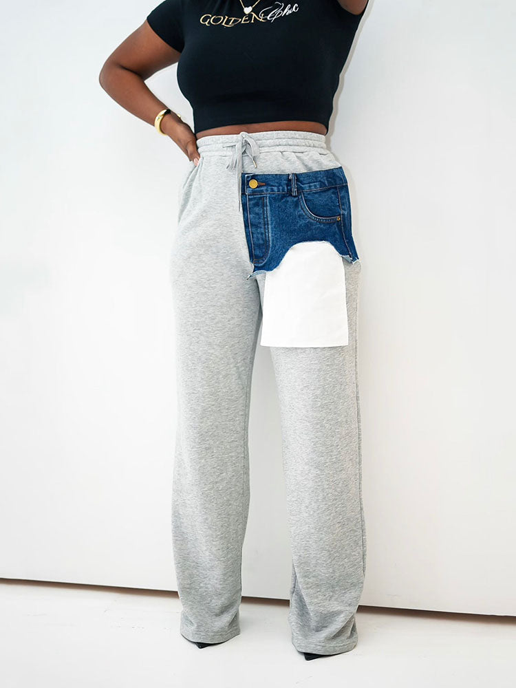 Loookus - Mixed Up Denim Sweatpants