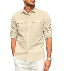 Loookus - Gentleman Simple Temperament Cotton Shirt with Two Pockets