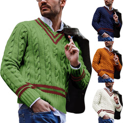 Loookus - Color-block V-neck Acrylic Long Sleeve Pullover