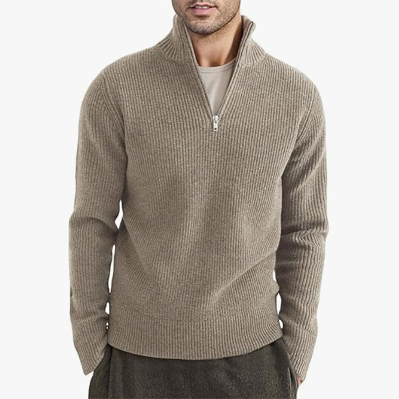 Loookus - Half-Zip Ribbed Knit Sweater