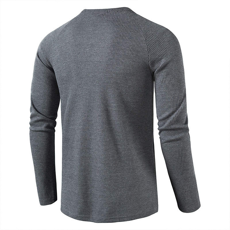 Loookus - Long Sleeve Waffle Knit Henley