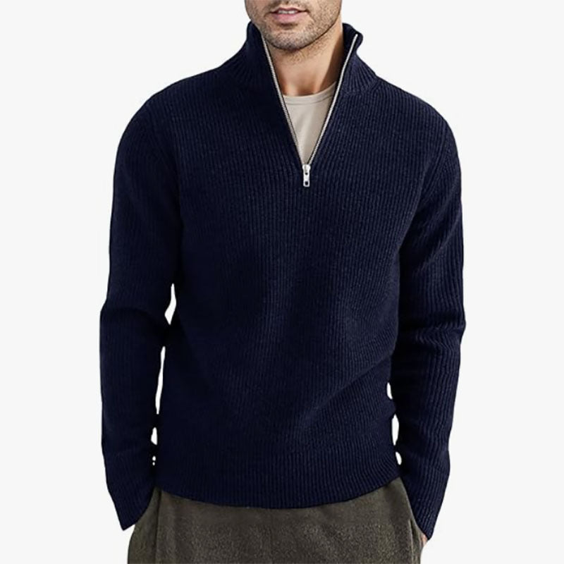 Loookus - Half-Zip Ribbed Knit Sweater