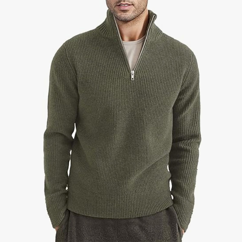 Loookus - Half-Zip Ribbed Knit Sweater