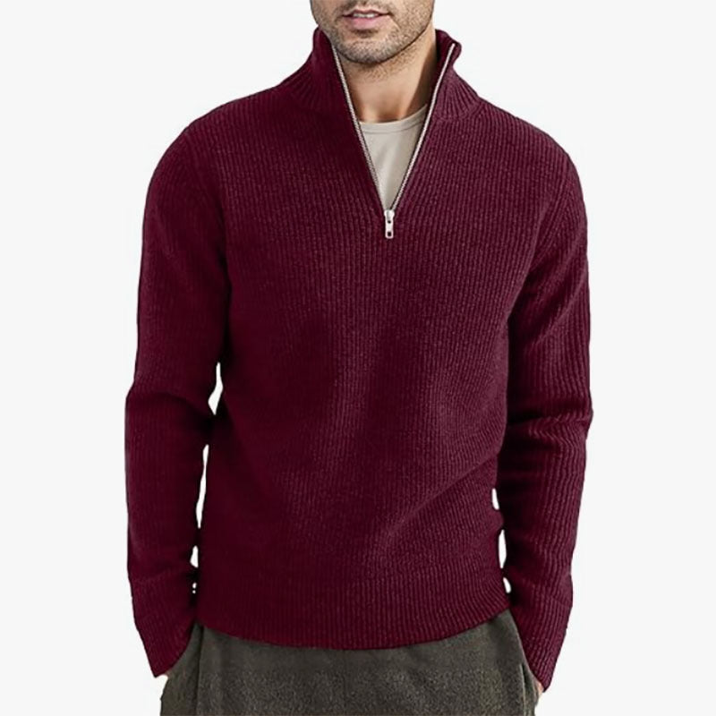 Loookus - Half-Zip Ribbed Knit Sweater