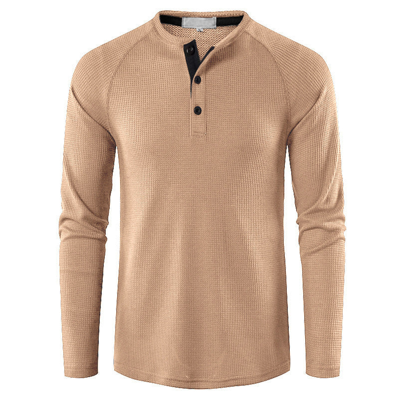 Loookus - Long Sleeve Waffle Knit Henley